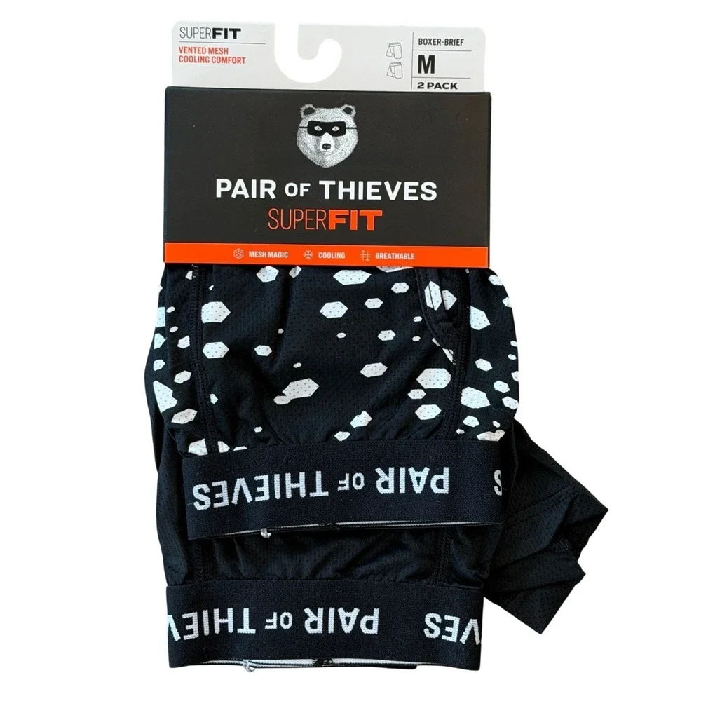 Pair of Thieves SuperFIT Boxer Briefs M (31-33) Black Black/White (2) Pack *NEW*